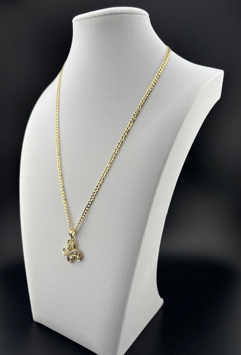 Cadena Oro 10k estilo Corte de Brillo con Dije de Mariposa