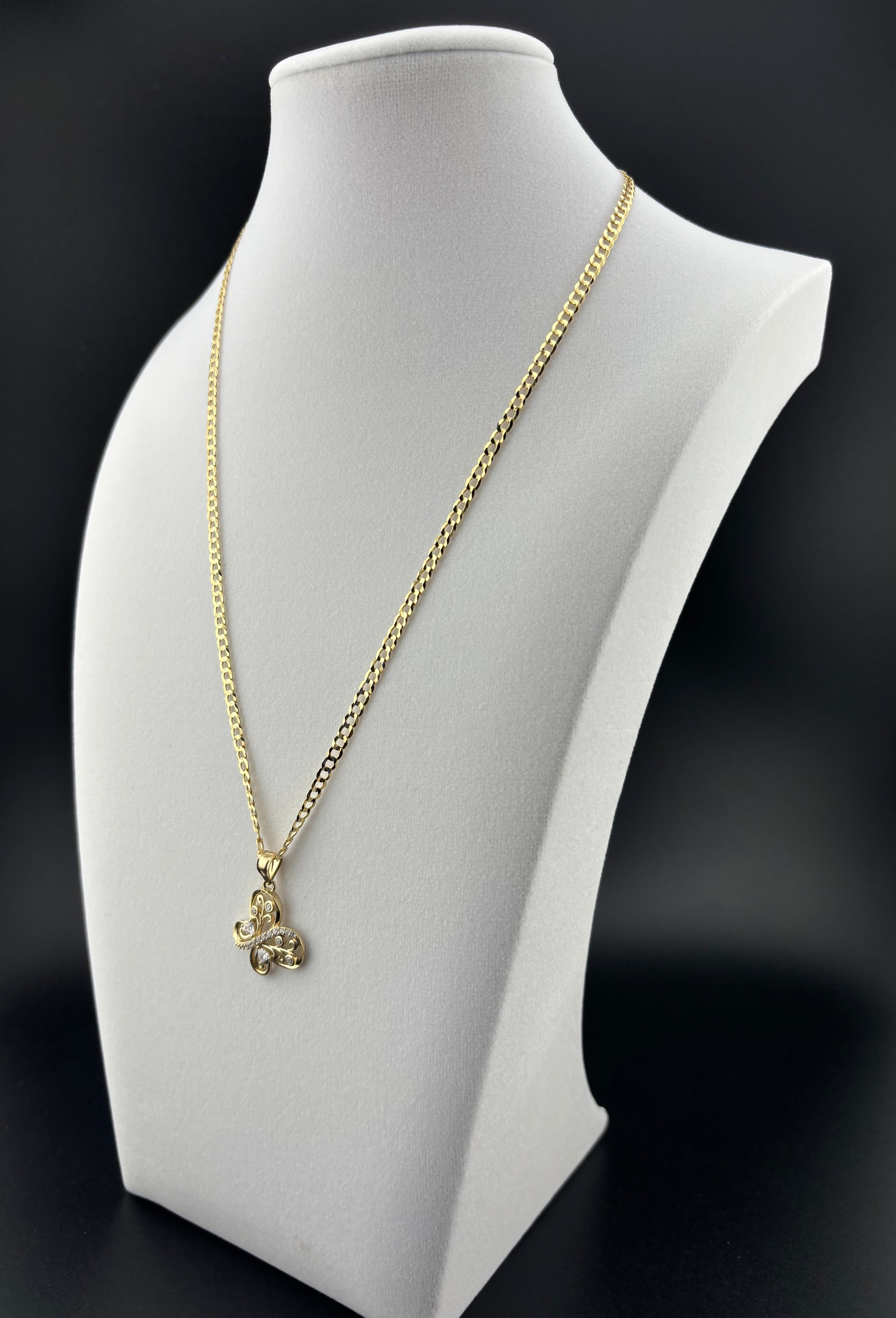 Cadena Oro 10k estilo Corte de Brillo con Dije de Mariposa