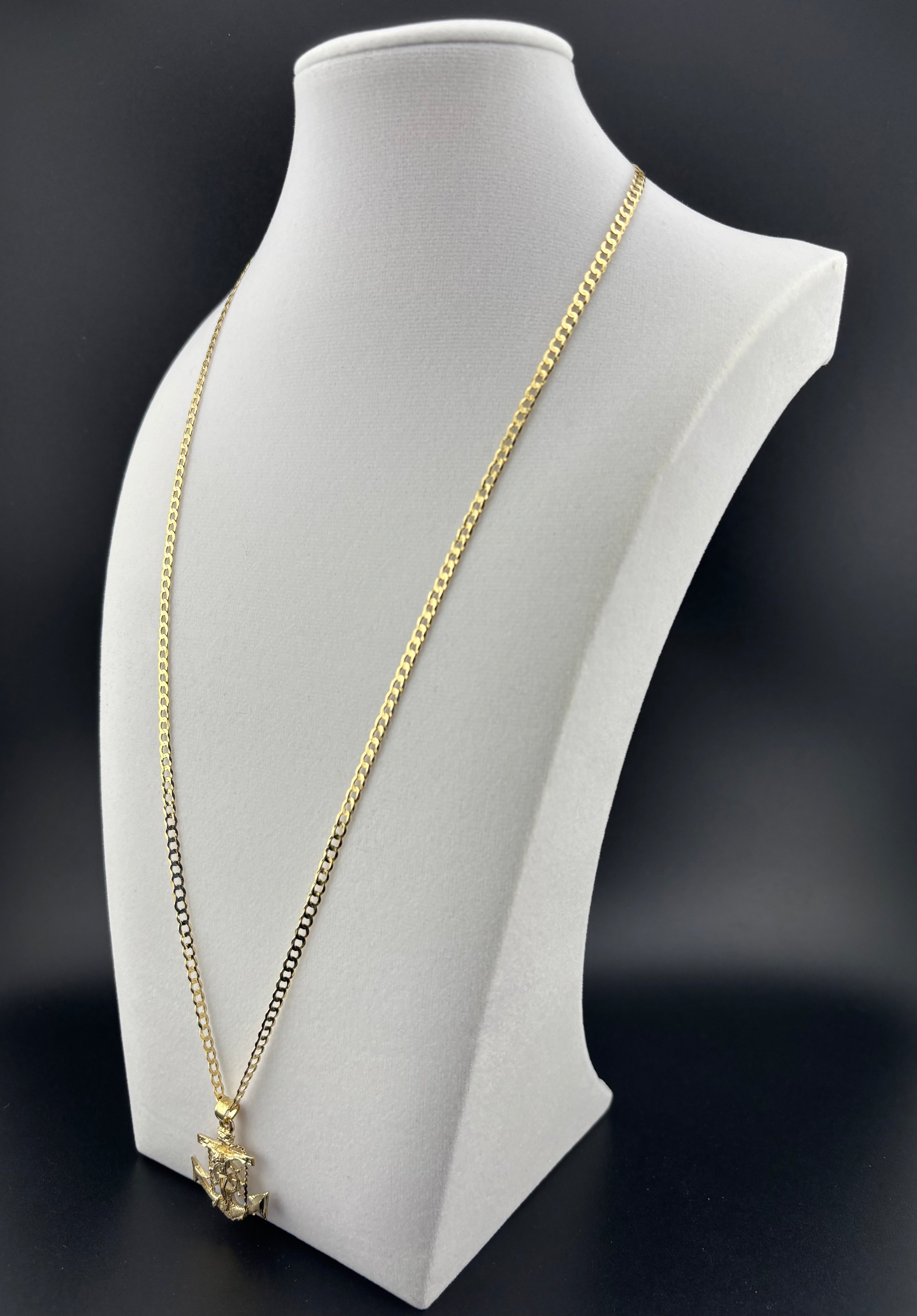 Cadena Oro 10k estilo Corte de Brillo con Dije de Ancla