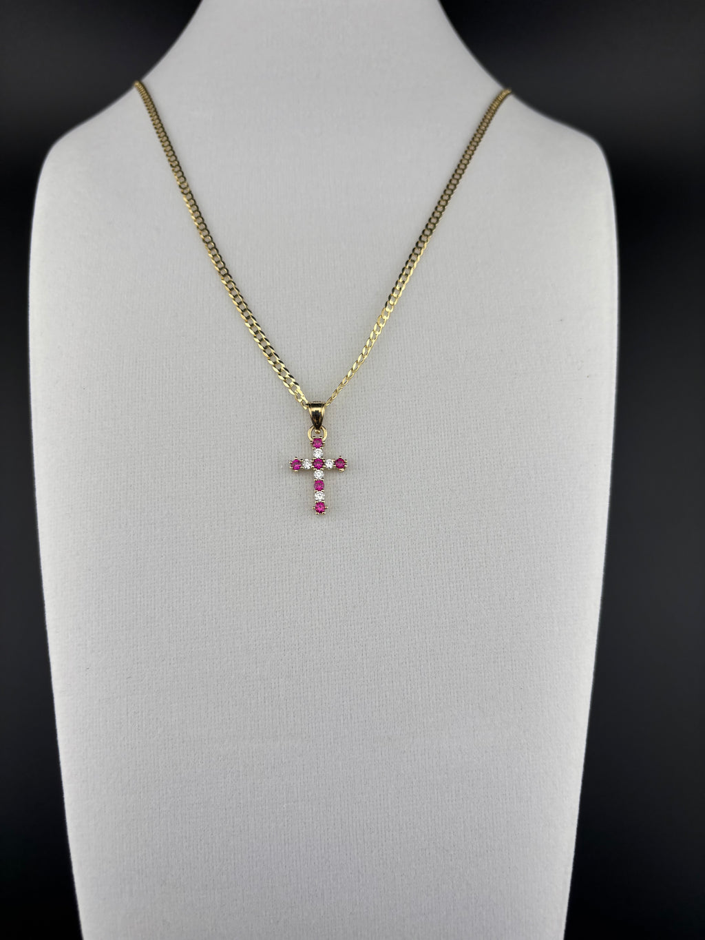 Cadena Oro 10k estilo Corte de Brillo con Dije de Cruz