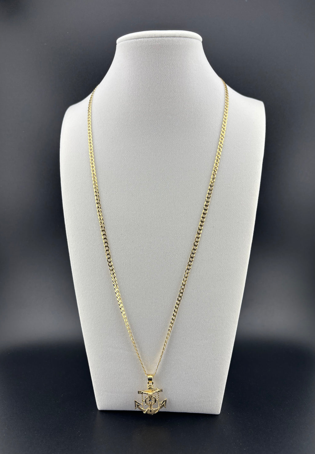 Cadena Oro 10k estilo Corte de Brillo con Dije de Ancla