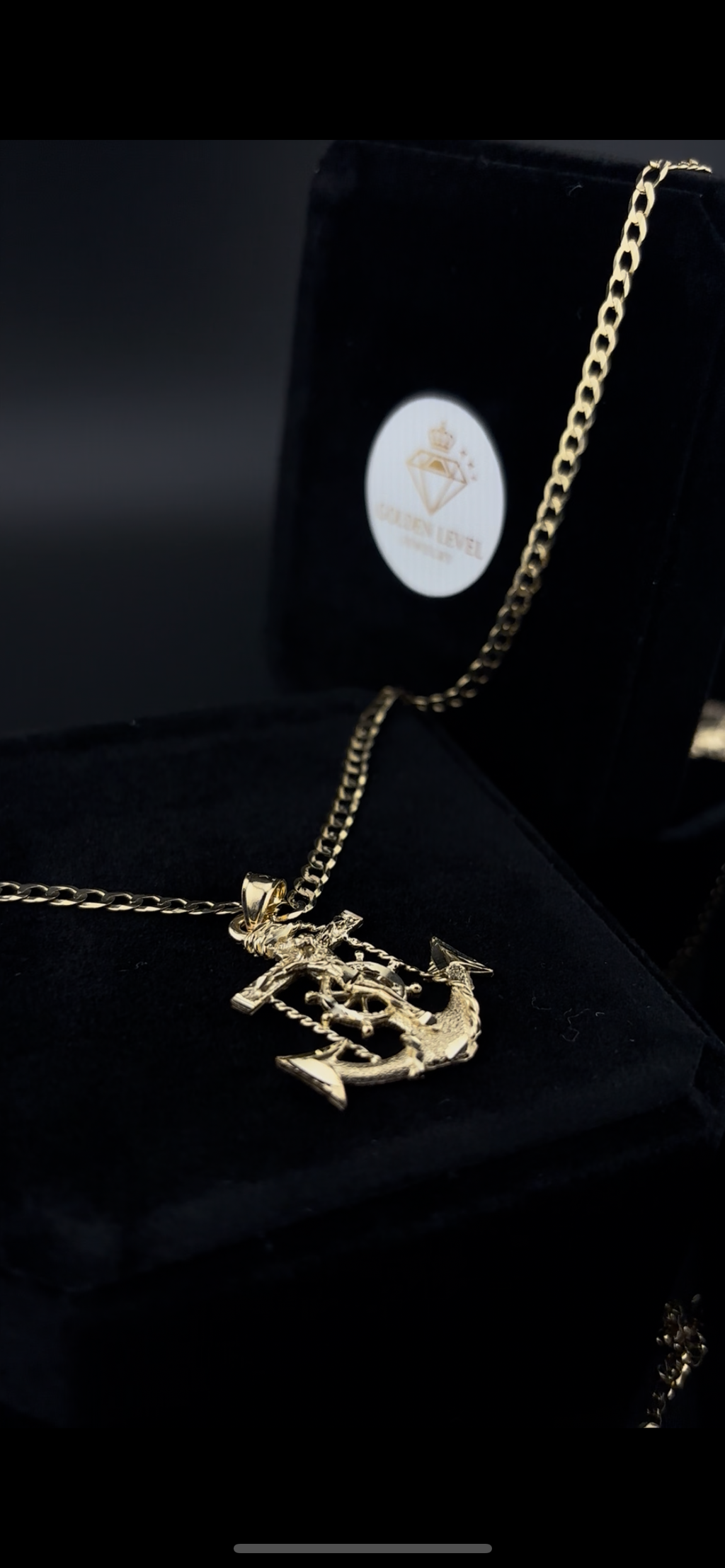 Cadena Oro 10k estilo Corte de Brillo con Dije de Ancla